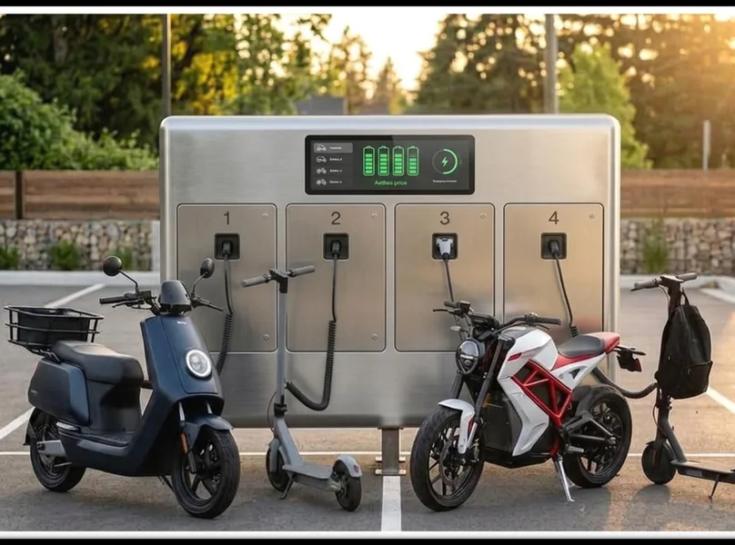 Two-wheeler fleet charging at a multi-bike kiosk