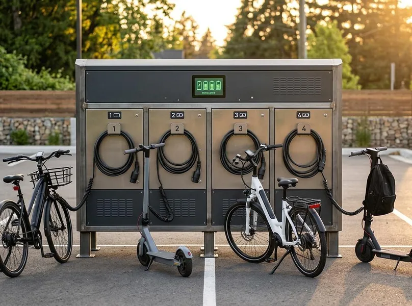 Bike rank charging at a public parking facility